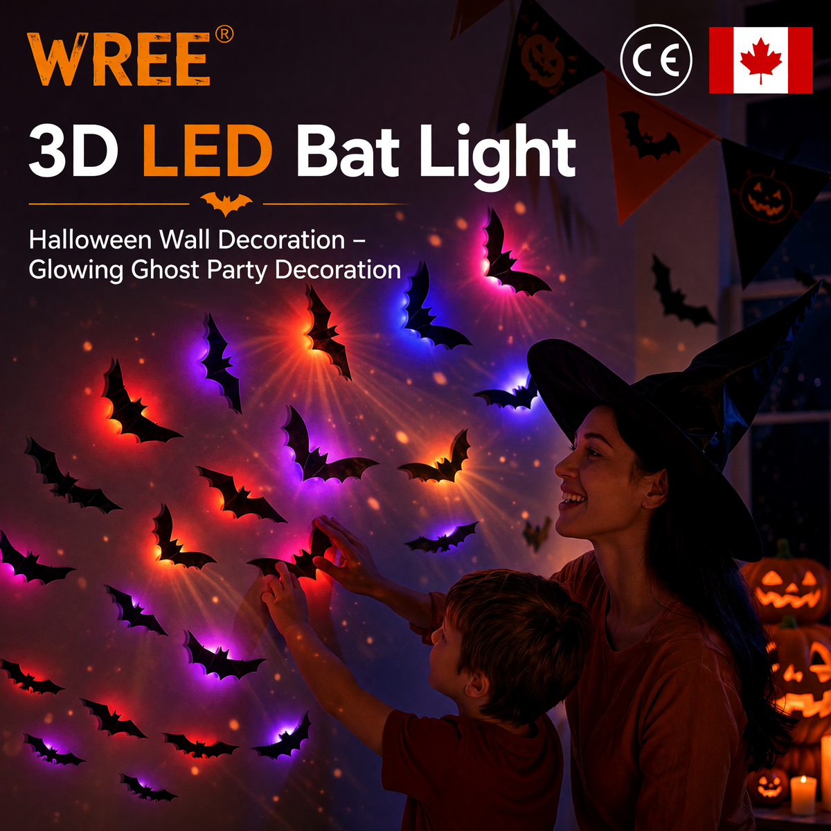 WREE®🎁🎁🎁 3D LED Bat Light Halloween Wall Decoration