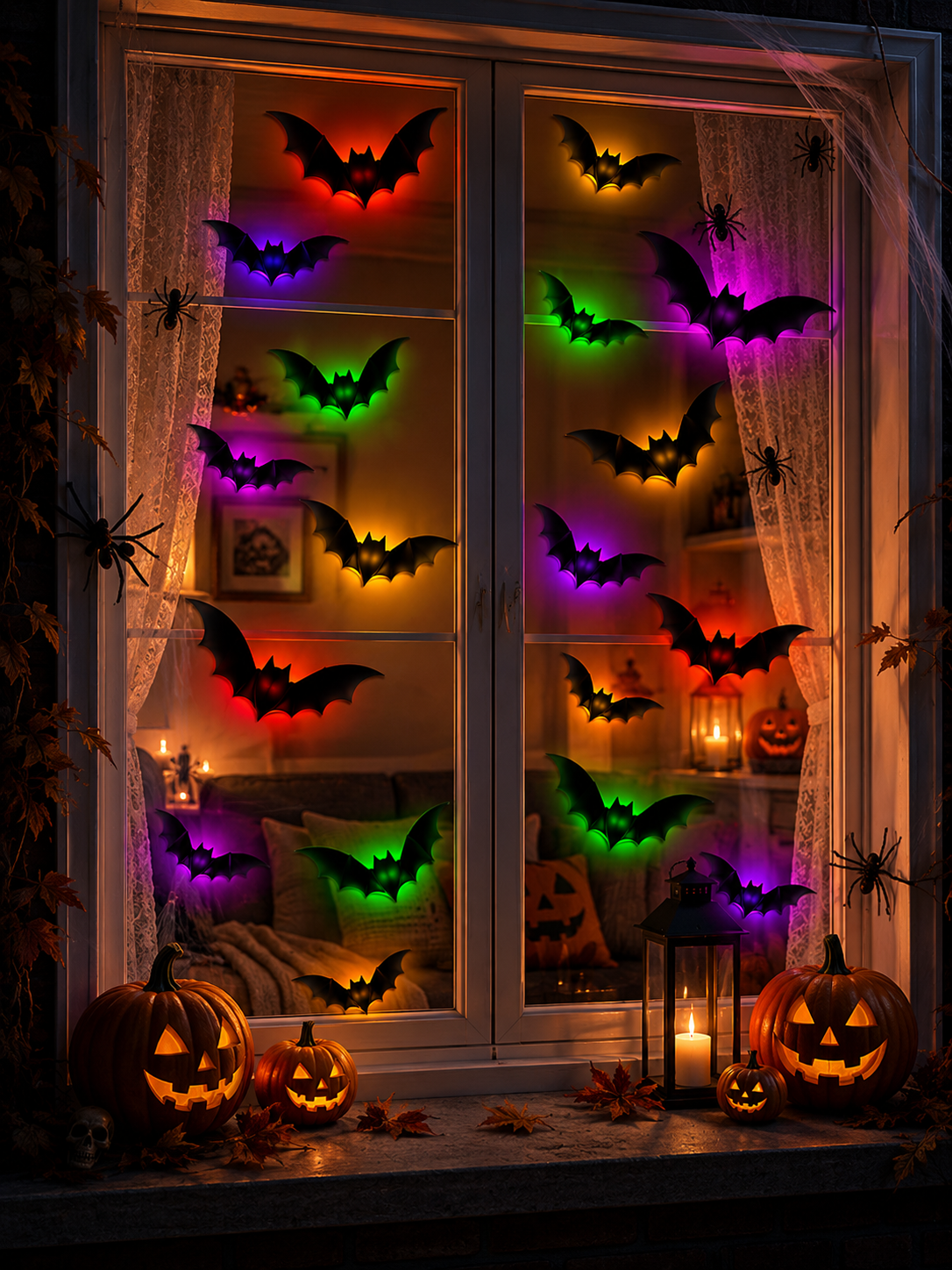 🎃🎁 WREE® 3D LED Bat Light Halloween Wall Decoration – Glowing Ghost Party Décor