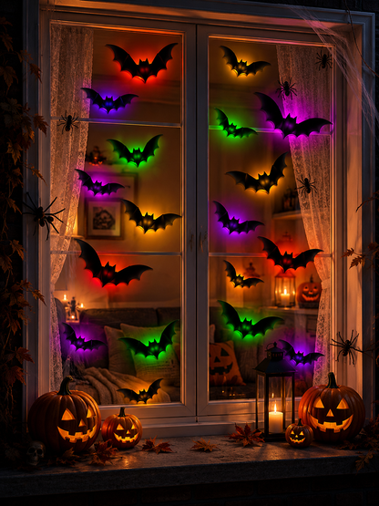 🎃🎁 WREE® 3D LED Bat Light Halloween Wall Decoration – Glowing Ghost Party Décor