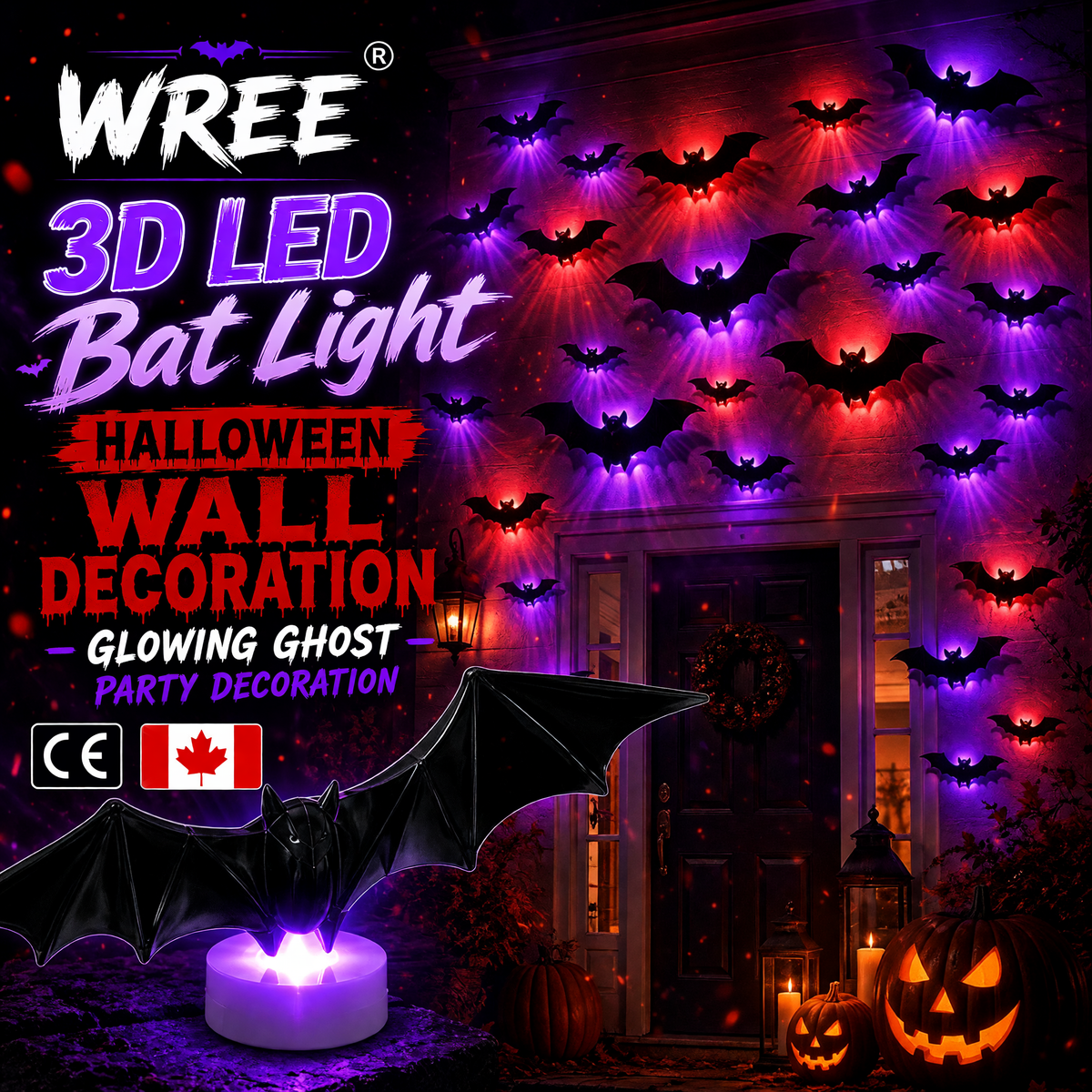 WREE®🎁🎁🎁 3D LED Bat Light Halloween Wall Decoration