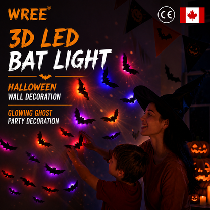 🎃🎁 WREE® 3D LED Bat Light Halloween Wall Decoration – Glowing Ghost Party Décor
