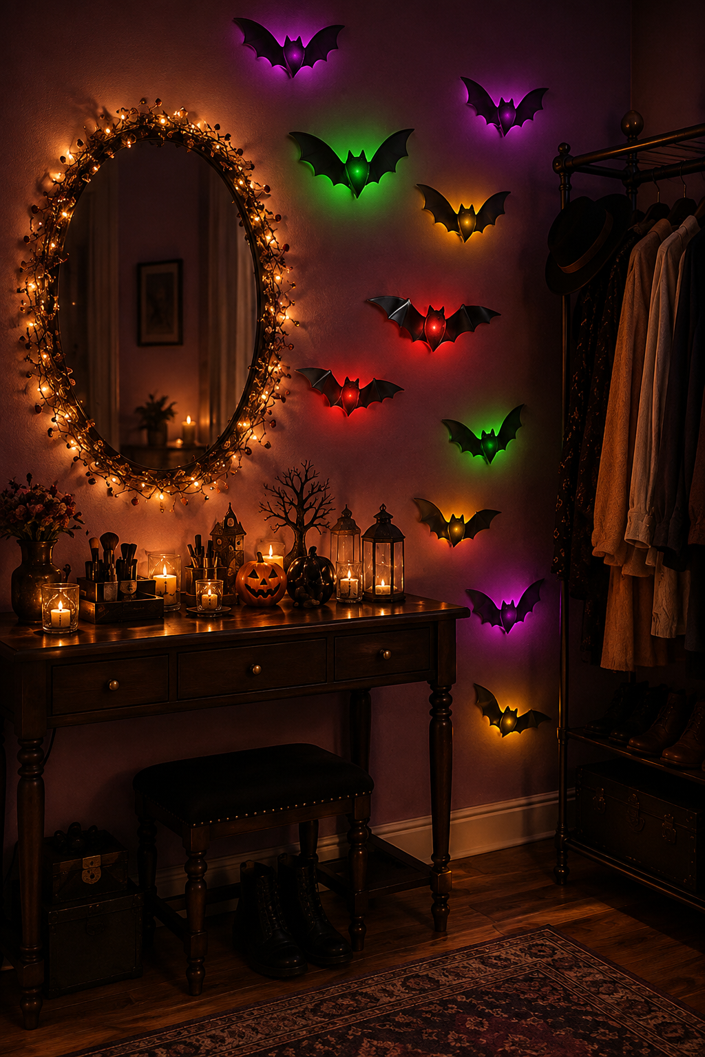 🎃🎁 WREE® 3D LED Bat Light Halloween Wall Decoration – Glowing Ghost Party Décor
