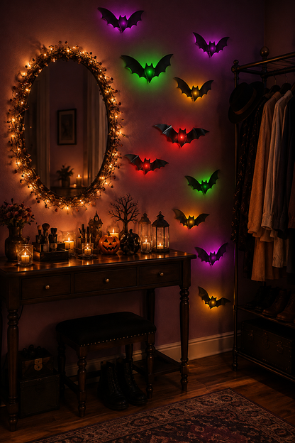 🎃🎁 WREE® 3D LED Bat Light Halloween Wall Decoration – Glowing Ghost Party Décor