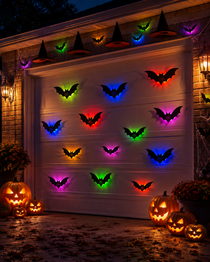 🎃🎁 WREE® 3D LED Bat Light Halloween Wall Decoration – Glowing Ghost Party Décor