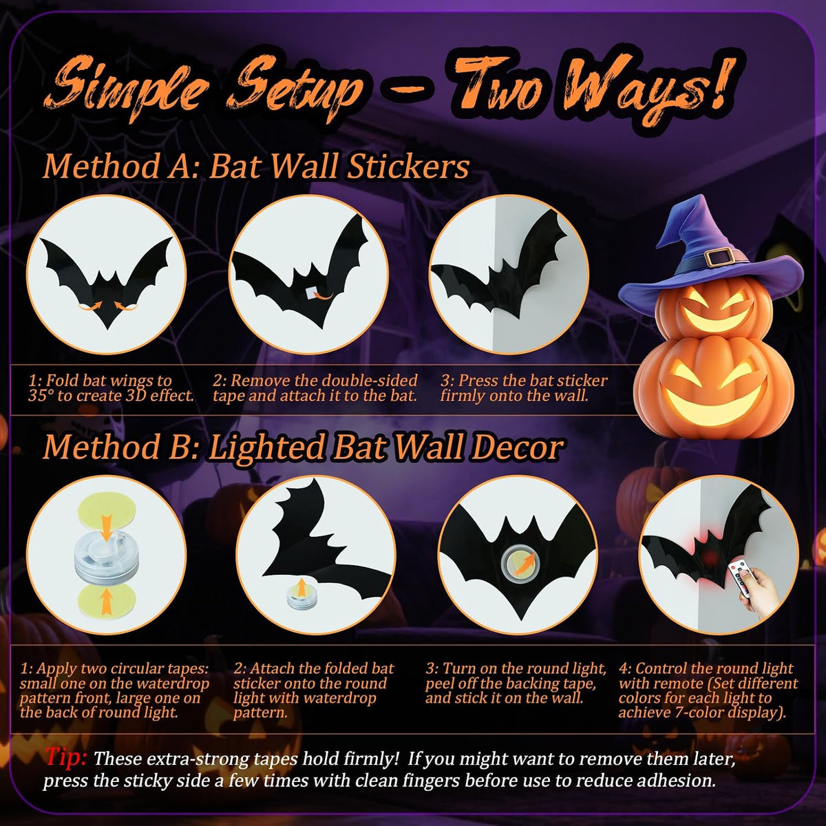 🎃🎁 WREE® 3D LED Bat Light Halloween Wall Decoration – Glowing Ghost Party Décor