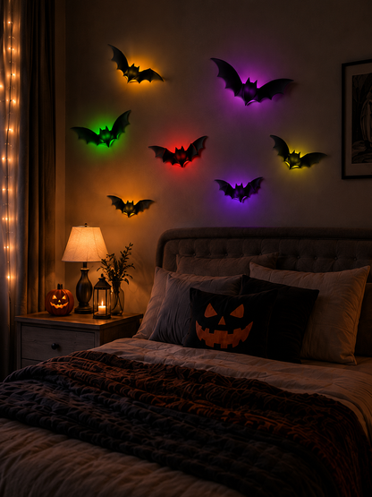 🎃🎁 WREE® 3D LED Bat Light Halloween Wall Decoration – Glowing Ghost Party Décor